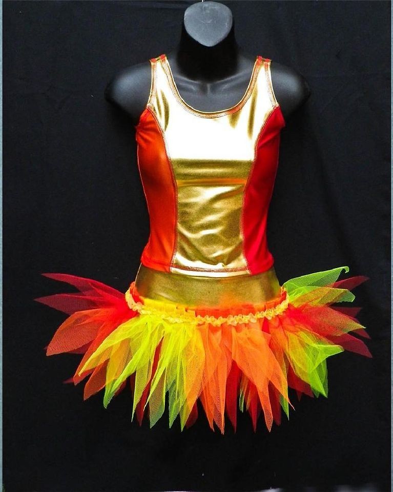 GIRLS DANCE STAGE COSTUME PHOENIX FIRE BIRD FREESTYLE SLOW SOLO DISCO 