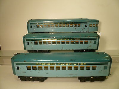 AMERICAN FLYER O Ga. STREAMLINER SET IN BLUE WITH 6 WHEEL TRUCKS (RARE 