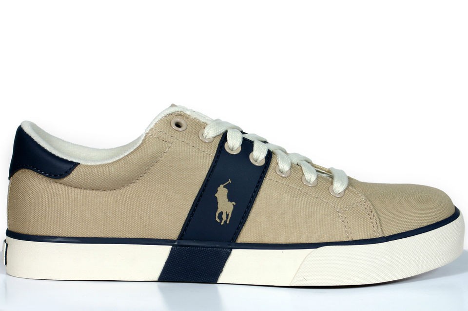 Polo Ralph Lauren Shoes Mens Canvas Lace Up Sneakers Burwood Khaki 