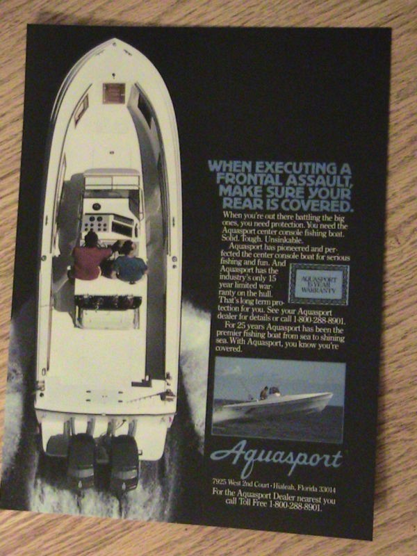 1989 AQUASPORT ADVERTISEMENT BOAT AD HIALEAH FLORIDA