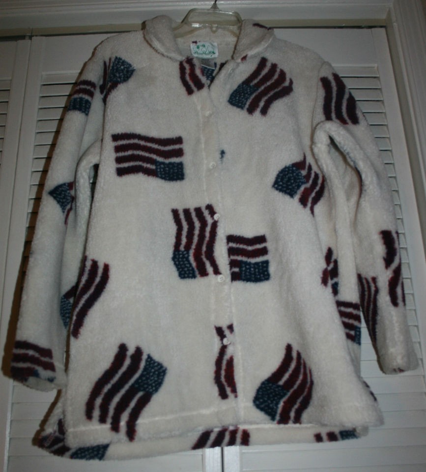 Quacker Factory Off White Patriotic Flag Berber Button Jacket~sz M