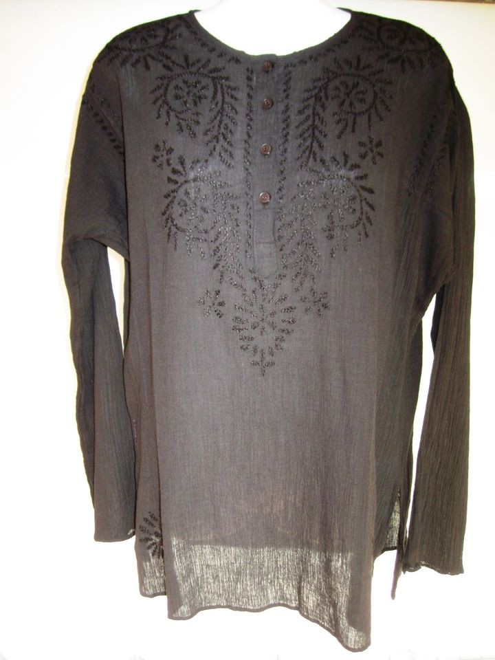 Ladies Black Cheesecloth Kurta Top NEW Cotton Boho Kaftan Summer Beach 