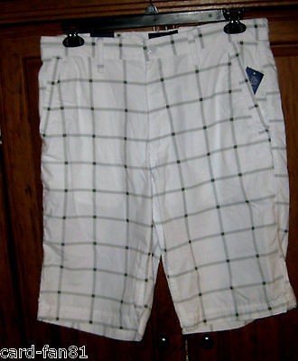 NWT MENS GUYS AMERICAN RAG WHITE & GRAY PLAID HUDSON SHORTS 36