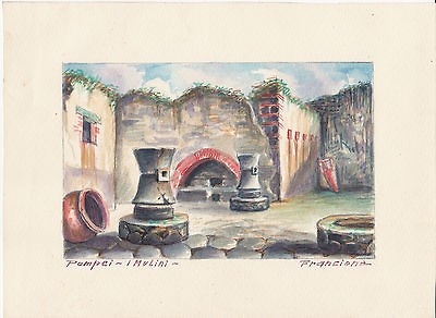 Pair of original Italian Watercolor Paintings by Francione of Pompeii 