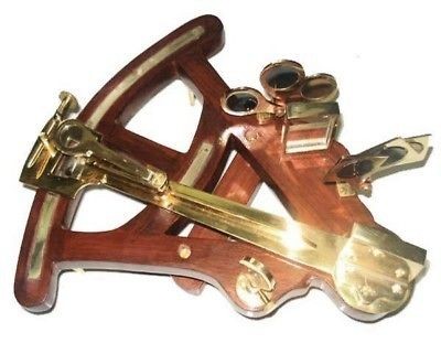 INCH HADLEYS BRASS MARINE OCTANT SEXTANT + TEAK CASE. WORKING 