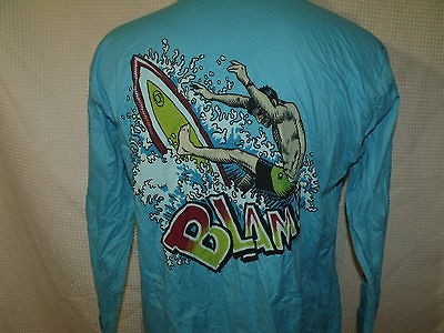 Vtg 80s Ocean Pacific BLAM SURF Print Button Front Shirt sz L Jams 