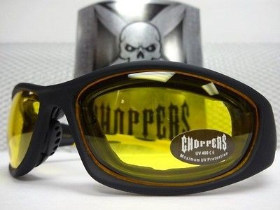   MOTORCYCLE RIDING CHOPPERS SUN GLASSES PADDED YELLOW LENS GOGGLES