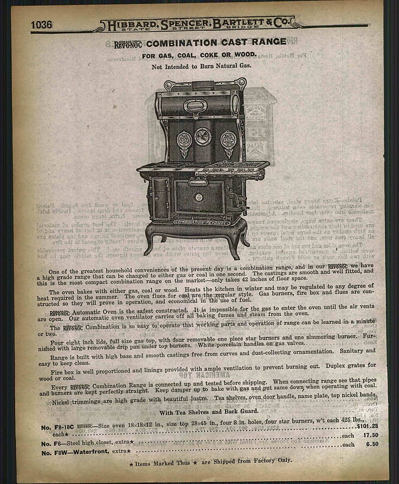 1918 AD Revonoc Combination Cast Irn Range Oven Stove Gas Coal Coke 