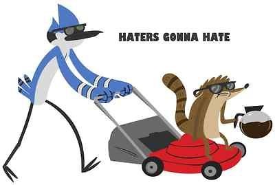 the regular show  shirt   haters gonna hate  mordecai and rigby mowing