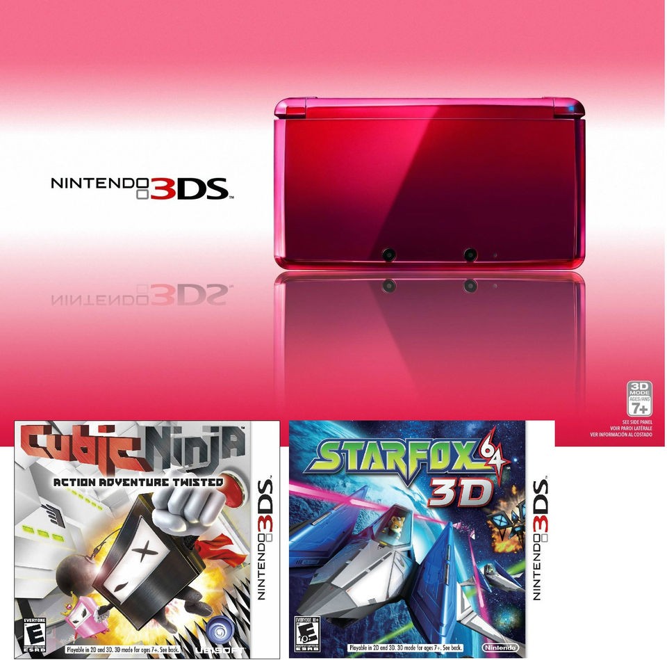   Nintendo 3DS Flame Red Handheld System (NTSC) Console + 2 Games WiFi