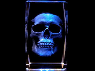 3D Laser Crystal Halloween Skull + Light Base