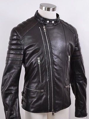 NWT GUCCI MENS $4K BLACK QUILTED LEATHER BIKER BOMBER JACKET COAT~42 