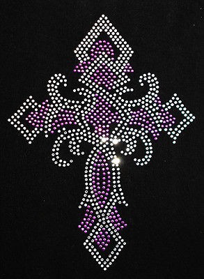 Rhinestone Heat Transfer  Twisted Purple Cross  Hotfix,Iron On