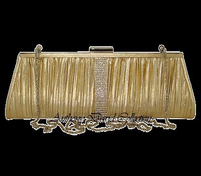 Gold Lame Pleated Crystal Clutch Purse Evening Bag with Swarovski 