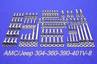 AMC/ JEEP V 8 STAINLESS STEEL ENGINE HEX BOLT KIT