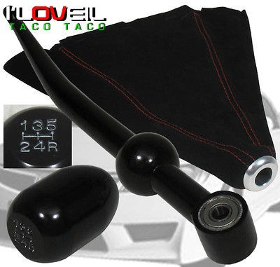 CIVIC CRX DEL SOL INTEGRA BLACK SHORT SHIFTER+ KNOB + RED STITCHING 