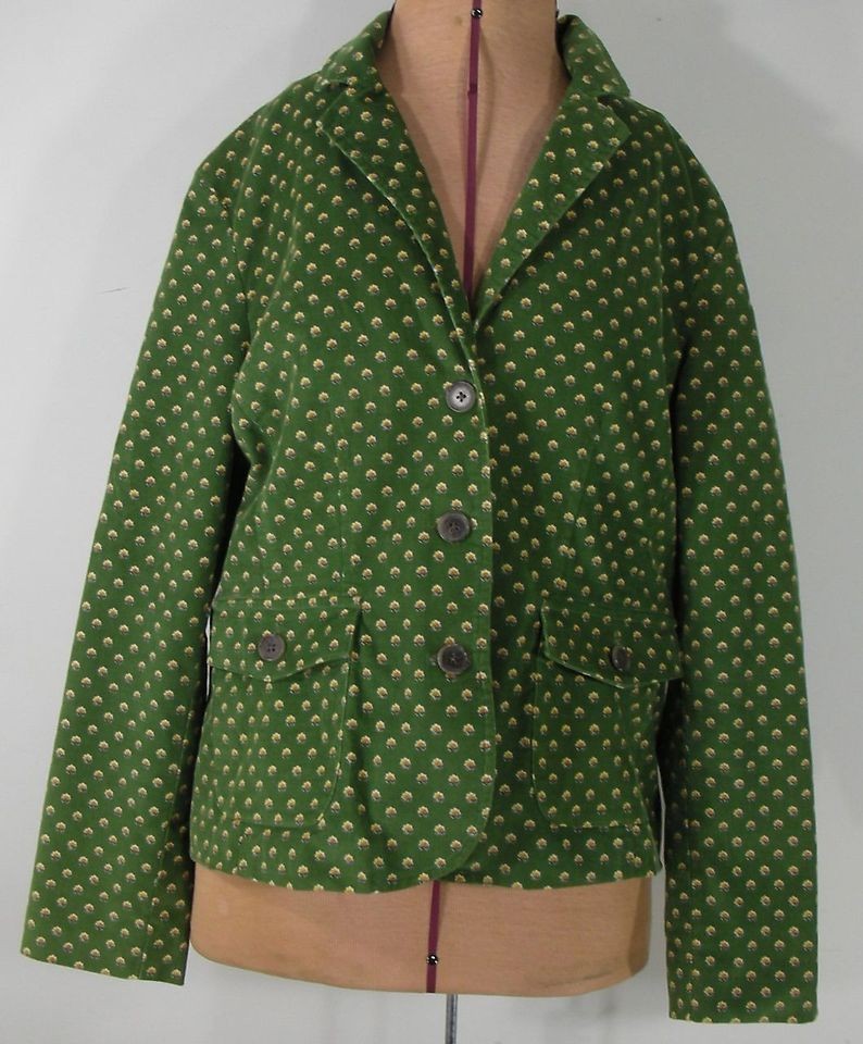 LANDS END NEW Kelly Green Corduroy Flower Pattern Lined Blazer Jacket 