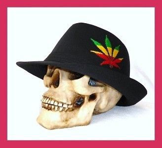 NEW BLACK MARIJUANA RASTA PUNK ROCK 80s FEDORA HAT