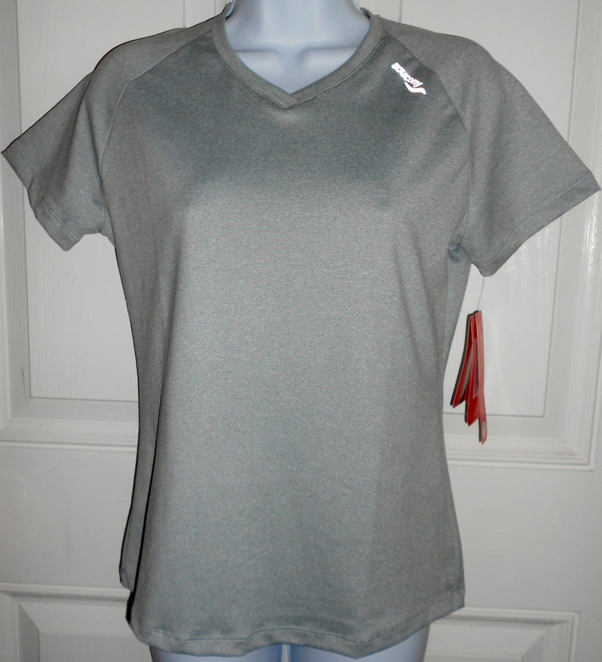SAUCONY EVOLUTION WOMENS WICKING HEATHER GRAY RUNNING SHIRT TOP SIZE S 