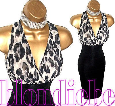 RIVER ISLAND ♥SEXY♥ BLACK & LEOPARD PRINT BODYCON PIN UP WIGGLE 