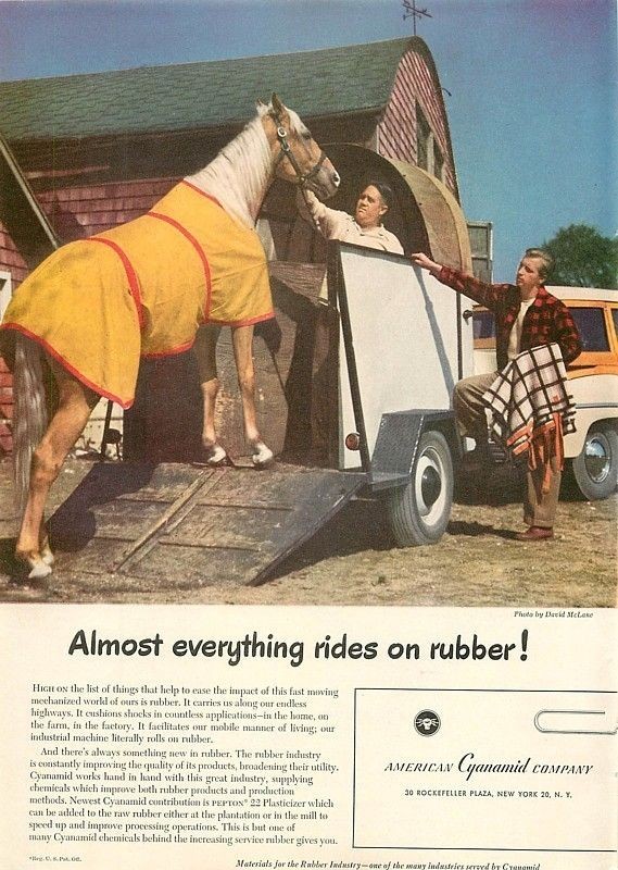 1949 American Cyanamid Ad   Loading Horse on Trailer