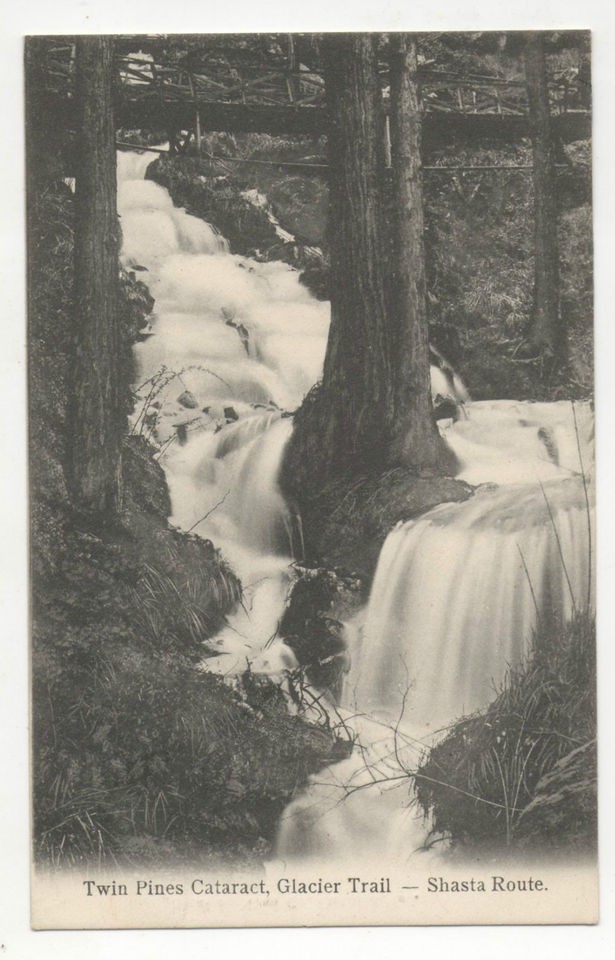 Twin Pines Cataract, Glacier Trail, Shasta, Vintage 1908 California CA 