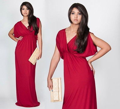 NEW Womens Grecian VNeck Open Shoulder Evening Plus Party Maxi Dress S 