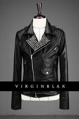 vb HOMME Mens Punk Studded Bomber Jacket 1UA