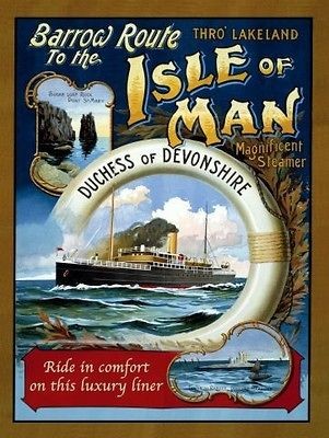 Isle of Man, Steam Ocean Liner, Ship, Boat, Sea, Small Metal/Tin Sign 