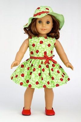 Ladybug   Ladybug Summer Dress with Hat and Red Shoes fits 18 inch 