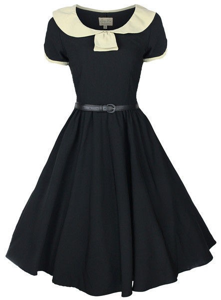 NEW CLASSY VINTAGE 1950s BLACK + CREAM COLLARED FLARED SWING PARTY 