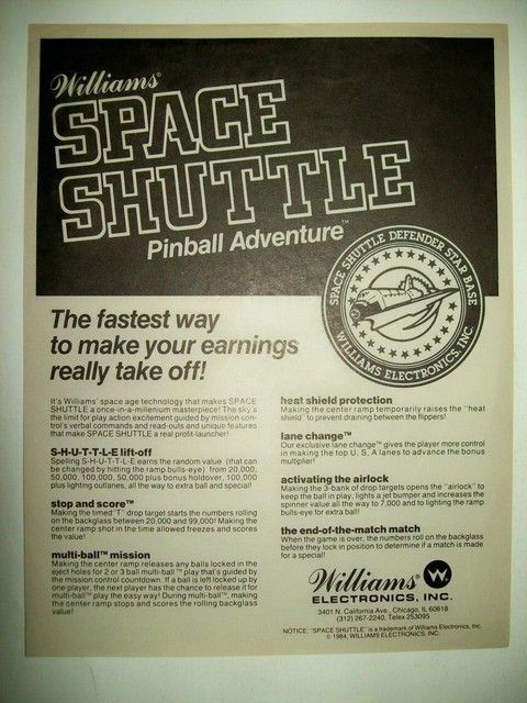 1984 Williams SPACE SHUTTLE Pinball Trade Show Leaflet