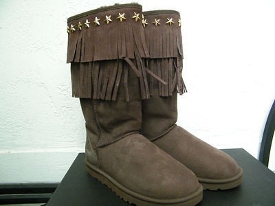 JIMMY CHOO UGG BROWN FRING boots suede STAR STUDS cho