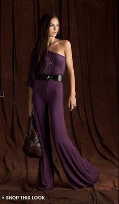 NEW GUESS JEANS PLUM JOANNA WIDE LEG ONE SHOULDER TOP KNIT JUMPSUIT XS 