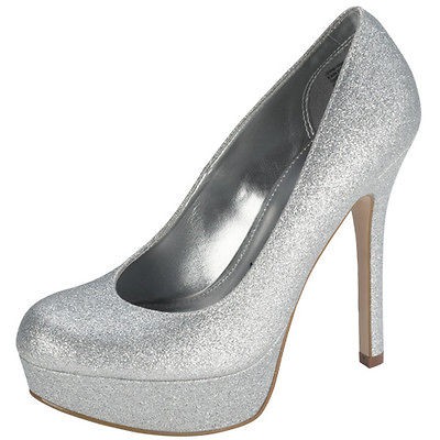 BRASH Silver Glitter KOSMIC PLATFORM PUMP 5 Heel SZ 13 WIDE NIB