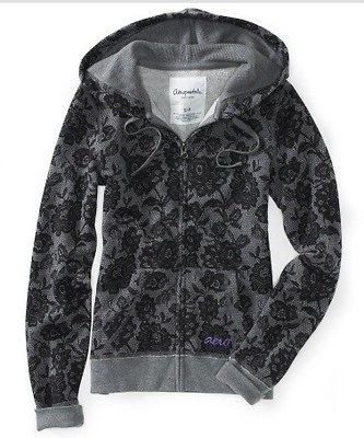 AEROPOSTALE NWT Floral Lace Print Zip Up Hoodie Sweatshirt S, M, L 