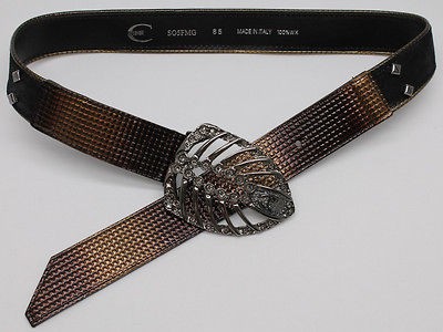 Womens Roberto Just Cavalli Swarovski Crystal & Leather Belt Sz 85 