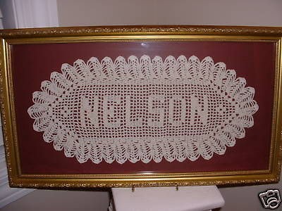   Filet Crochet Family Name Doily 4 Letters Wedding. Baby Shower