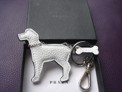 auth prada leather dog keychain nib