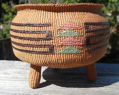 rare tlingit cauldron 3 legged basket rolled rim greek key