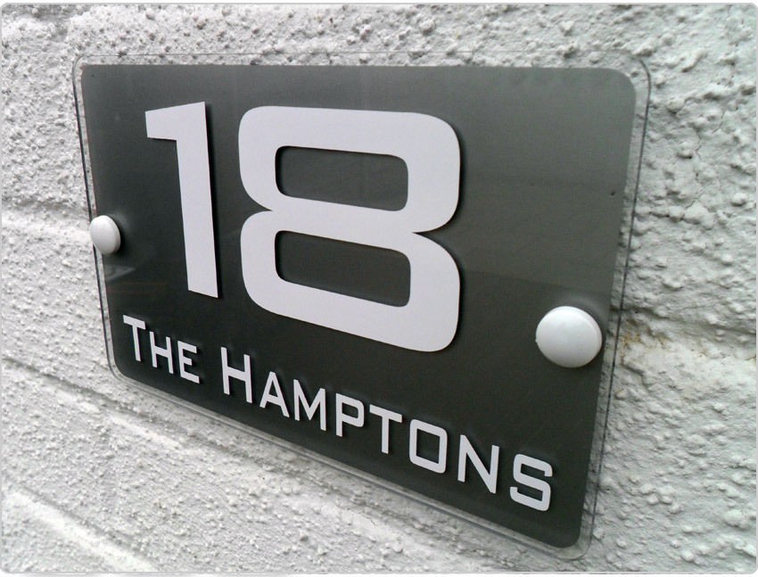 MODERN HOUSE SIGN / PLAQUE / DOOR / NUMBER / GLASS EFFECT ACRYLIC