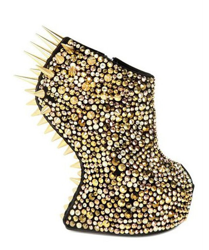 2012 Womens Spike Studded Peep Toe Platform Sheepskin Wedge Bootie 