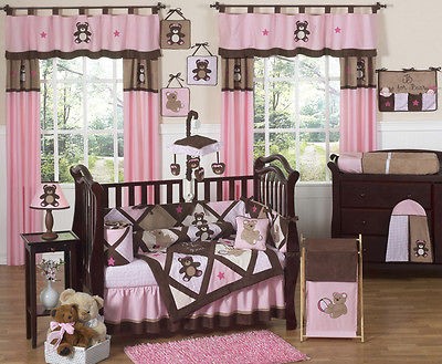   TEDDY BEAR BABY GIRL CRIB BEDDING SET FOR NEWBORN SWEET JOJO DESIGNS