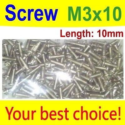 100 pcs M3 Screw M3x10 Diameter 3mm Length 10mm Stainless Steel DIY 