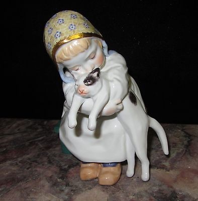 meissen hentschel girl w cat 20thc mint superb look time