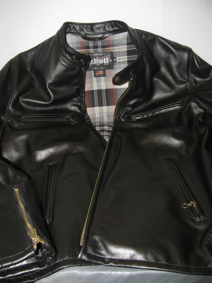 New Schott Bros Leather Racer jacket Size LARGE MADE IN USA new w 