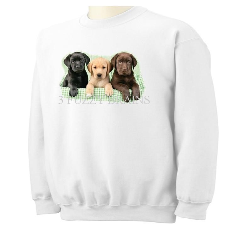 Black Yellow Chocolate Labrador Puppies Basket White Sweatshirt Sweat 