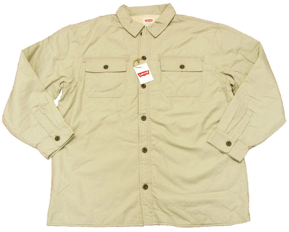 LEVIS Mens Fleece Lined Khaki Button Down Military Jacket Coat NWT