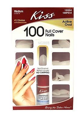 KISS MEDIUM LENGTH ACTIVE OVAL GLUE ON NAILS KIT 100 CT. (100PS13)