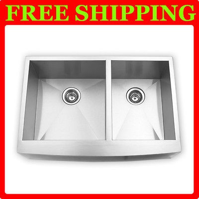   Steel Double Bowl Kitchen Sink Apron Farmhouse Drain Strainer